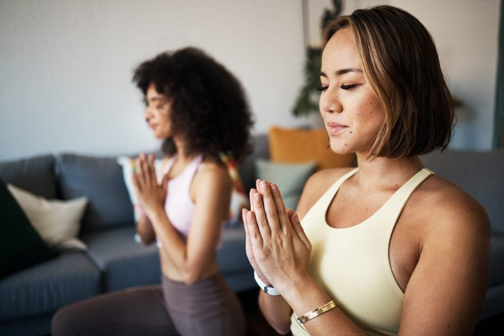 mindfulness, wellness and peace, friends doing meditation together