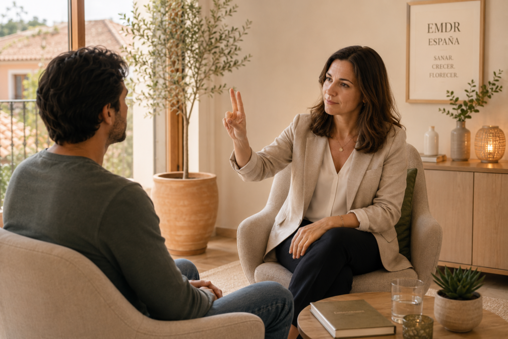 male client having EMDR therapy session